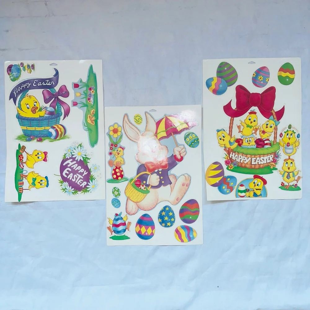 Vintage Easter Theme Reusable Vinyl Window Cling Set Of 3